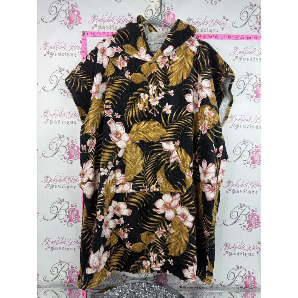 Rip Curl towel dress Black Floral Hooded Swim Coverup with Gold and Pink Accents
